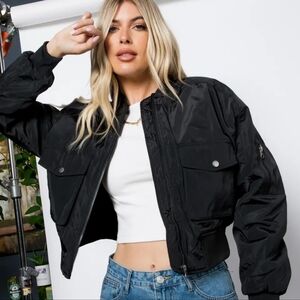 NWT Black Nylon Bomber Jacket